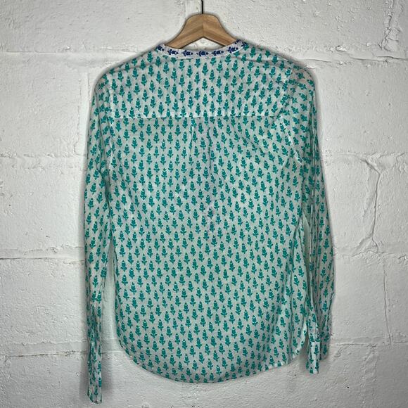 J. Crew Women's Teal Blue White Cotton Thistle Print Popover Size Small - Picture 2 of 6